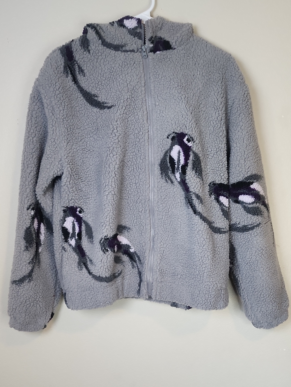 Taylor  Swift  Speak Now Koi Fish Cozy Gray Sherpa Zip Jacket with Fish Motif S.